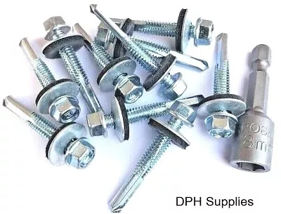 HEAVY DUTY TEK SCREWS 38mm ROOFING BOLTS - FIX CORRUGATED SHEET METAL TO STEEL • £9.49