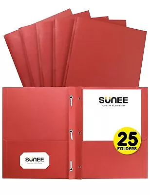 SUNEE 2 Pocket Folders With Prongs 25 Pack Red Paper Folders With 2 Pockets A... • $24.40