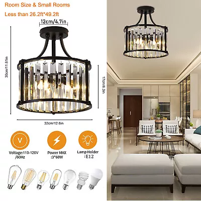 Vintage 3-Light Crystal Chandelier Flush Mount Lamp Ceiling Fixtures Living Room • $42.90