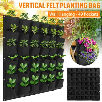 Wall Hanging Planting Bags 49 Pockets Black Flower Grow Bag Planter Vertical • £11.99