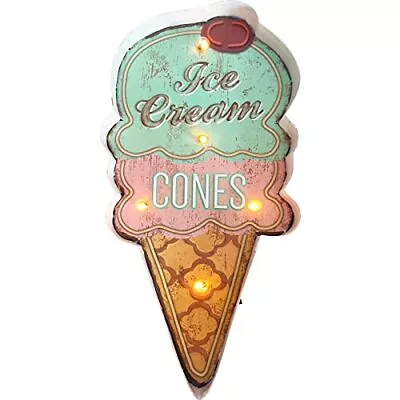 Ice Cream Sign Metal Wall LED Light Decorative Light Up Vintage Ice Cream Sig... • $42