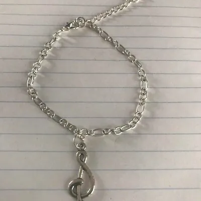 Silver Plated Curb Chain Bracelet With Music Note Charm Brand New • £2.99