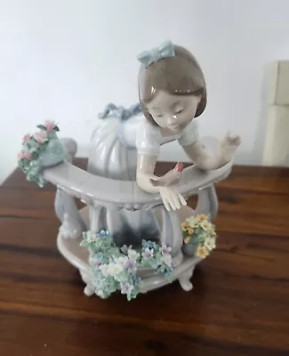 Lladro Spain Morning Song Figurine Statue #6658 Girl/Bird Flowers  • $150