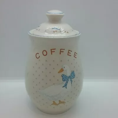 Vintage Yu Quan Coffee Jar Canister Country Kitchen Style Goose Geese Duck Blue • $12.74