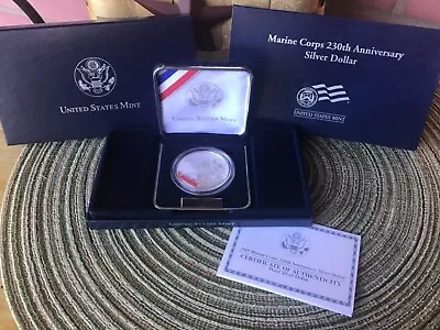 2005 P Marine Corps 230th Anniversary US MINT Silver Dollar W Box & COA .90% 5C1 • $59.99