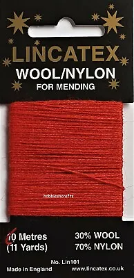 RED Thread For Darning & Mending Lincatex - 30% Wool 70% Nylon 10 Metres • £1.45