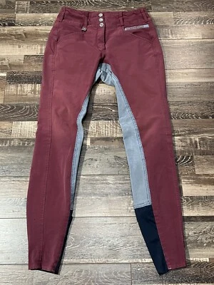 $24 • Buy Romfh Full Seat Breeches Size 26L Women’s Maroon & Gray Equestrian Horse Riding