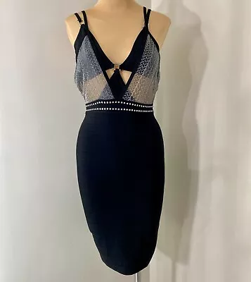 Bebe Bandage Bralette Mini Dress Black Silver Mesh Studs Womens Size Small NWT • $50