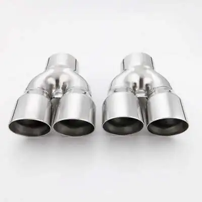Pair 3 Inch Inlet Quad 3 Inch Out Dual Wall Round Stainless Steel Exhaust Tips • $167.97
