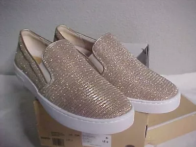 NEW Michael Kors Keaton Slip On Pale Gold Glitter Chain Mesh Ladies Size 10 • $10