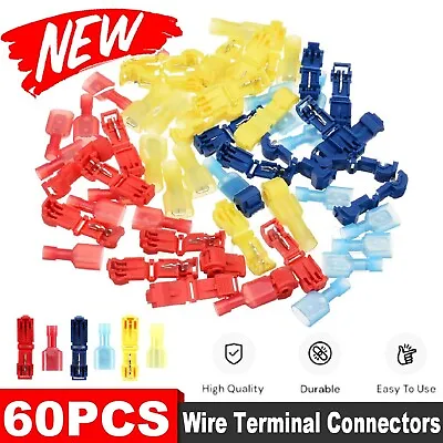 60pcs T-Tap Electrical Wire Crimp Terminals Quick Splice Cable Connectors Kit • $13.99