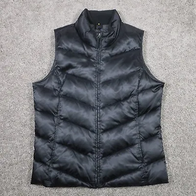 Eddie Bauer Down Puffer Jacket Vest Womens LT Large Tall Black Quilted Goose EUC • $34.95