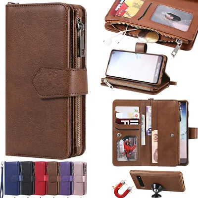 $18.66 • Buy For Samsung S8 S21+ Note 20 Removable Magnetic Leather Wallet Zipper Case Cover