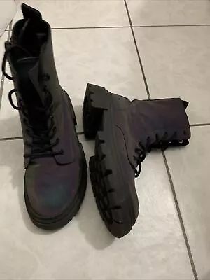 Zara Y2K Lilac Iridescent Girls Chunky Boots Purple Green Ankle Boots Sz 34 • $24.93