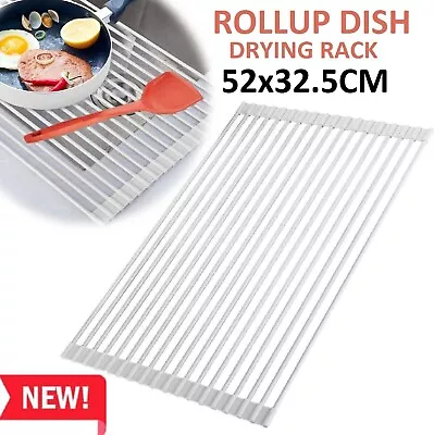 Foldable Kitchen Dish Drying Rack Over Sink Roll-up Stainless Steel Dry Drainer • $27.49