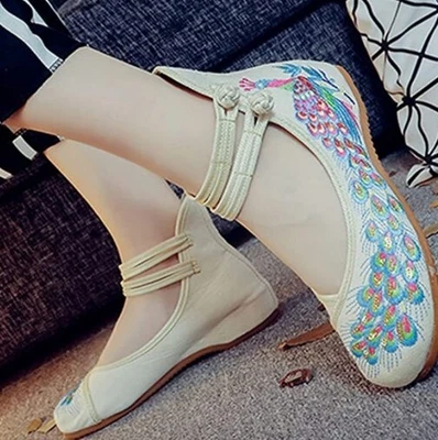 £10.48 • Buy Chinese Traditional Peacock Embroidery Flats Cheongsam Walking Shoes Sandals 41