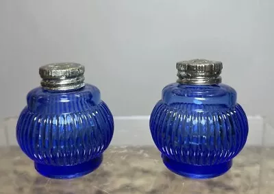 Vintage Depression Ribbed Cobalt Blue Salt & Pepper Shakers Glass 1930's • $15.40