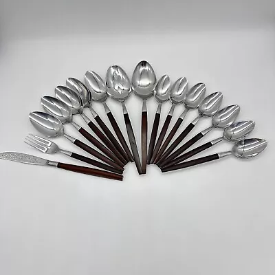 16 Ekco Eterna Canoe Muffin MCM Flatware Wood Handle Japan Spoons Teaspoons Fork • $45