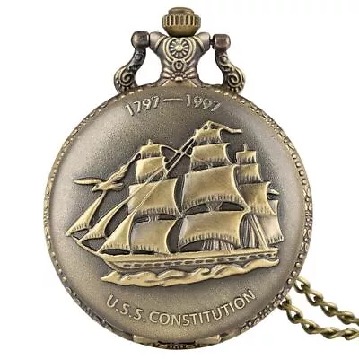 Steampunk U.S.S Constitution 1797-1997 Quartz Pocket Watch Sailing Canvas Boat • $4.59