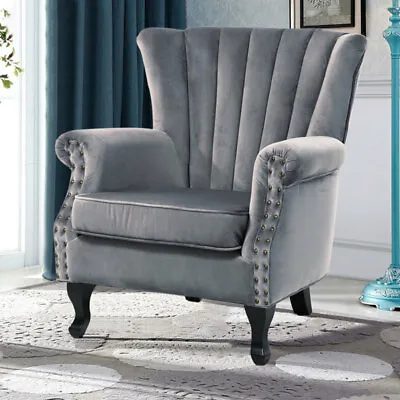 Chesterfield Roma Velvet Armchair Wingback Deep Tufted Queen Anne Winged Chair • £169.95