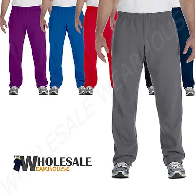 Gildan Mens Sweatpants Open Bottom Elastic Waistband Heavy Blend 8 Oz 50/50 G184 • $14.23