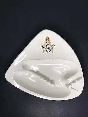 Masonic Ashtray Ceramic Art Center White Gold & Blue Large 11  X 10  X 1.5  Vtg • $12