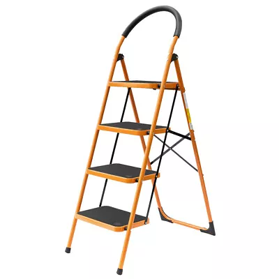 4 Step Ladder Folding Steel Step Stool Anti-slip 330Lbs Capacity Black & Yellow • $59.99