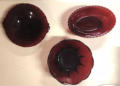 Vintage Deep Red Glass Dish Set – 3 Pcs • $30