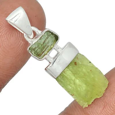 Natural Green Kyanite Rough & Moldavite 925 Silver Pendant YS2 CP24325 • $25.99