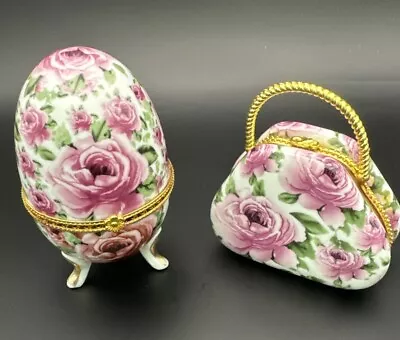 Hinged Porcelain Egg Footed Trinket Box  Porcelain Purse Trinket Box • $25