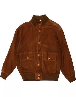 VINTAGE Mens Suede Bomber Jacket IT 48 Medium Brown Leather AP09 • $31.87