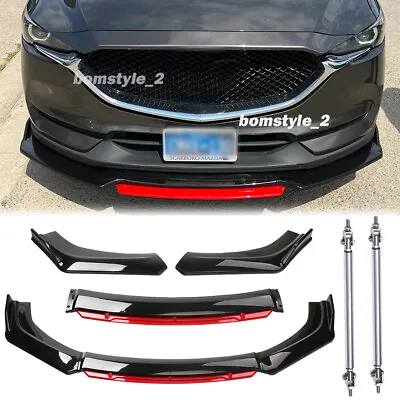 Front Bumper Lip Spoiler Splitter + Strut Rods For Mazda Mazda2 Mazda3 Mazda6 • $105.11