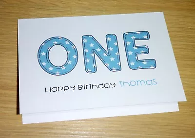 1st Birthday Card - One - Blue Stars- Boys Girls First Birthday Card - Handmade  • $5