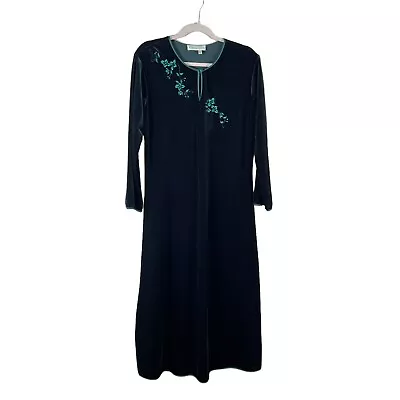 OSCAR DE LA RENTA Womens Size M Vintage Green Velvet Embroidered Maxi Dress • $179.99