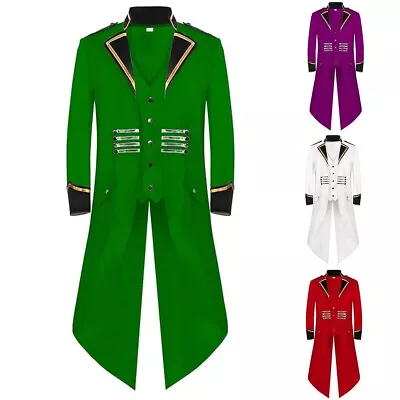 Medieval Mens Victorian Tuxedo Gothic Steampunk Gentleman Tailcoat Trench Coat • $25.66