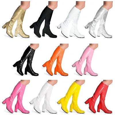 Womens Ladies Mens Knee High Disco GoGo 60's 70's Party Fancydress Boots • £19.95