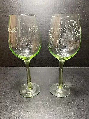 VTG Goblet Wine Glass  Etched Grapes Bohemian Wine Glass Set • $60