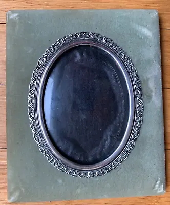 Antique Oval Green Velvet FRAME Picture Silver Art Nouveau Convex Dome Glass Vtg • $279.99