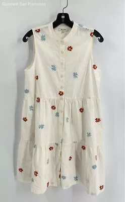 NWT Madewell Womens White Floral Embroidered Cotton Button Front Shift Dress S • $19.99