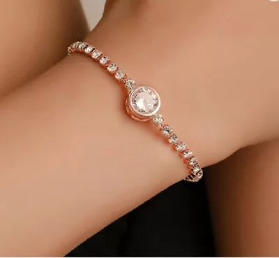 £3.45 • Buy Adjustable Silver/Gold/Pink Tennis Bracelet Bangle Friendship Charm Rhinestone