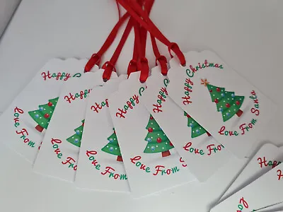 £2.89 • Buy Christmas Tree Love From Santa Gift Tags White Red & Green 10no Per Pack Xmas