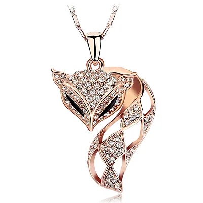 18K Rose Gold Plated Made With Genuine Swarovski Crystal Charming Fox Necklace • $30.99