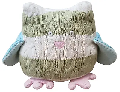 Pottery Barn Owl Kids Plush Weighted Green Beige Blue Knit Bookend Stuffed Toy • $19.97