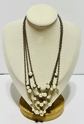 Monet Gold Tone 3 Strand Faux Pearl Necklace 15 Inches.  • $11.90