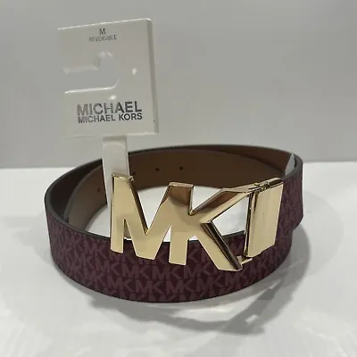 New MICHAEL KORS Women’s Twist Reversible MK Logo Burgundy Pink Brown Belt Sz M • $39