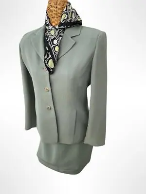 Casual Corner Annex Sage Green Skirt Suit W/ J. Crew Silk Scarf Outfit Sz 6 • $35