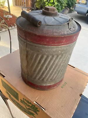 Vintage 5 Gallon Ribbed Galvanized Metal Gas Can Steel Tin W/wooden/metal Handle • $58