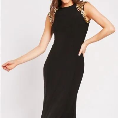 Embroidered Cap Sleeve Prom Party Wedding Cocktail Evening Maxi Dress Med 10-12 • £21.99