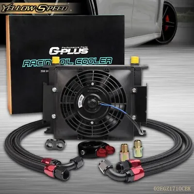 25 Row Fit For Transmission Engine Oil Cooler +Filter Adapter +7  12V Fixed Fan • $109.21