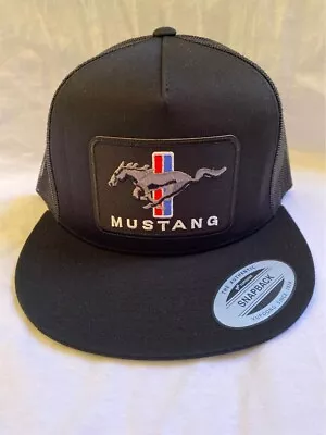 Ford Mustang Racing Embroidered Patch On Flatbill Snapback Trucker Hat Yupoong • $20